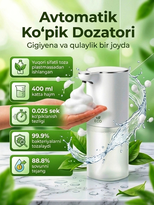 Suyuq sovun va ko'pik uchun avtomatik sensorli dispenser, avtomatik dozator - 
