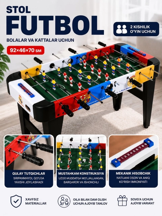 Stol futboli, 92x46x70 sm, bolalar va kattalar uchun