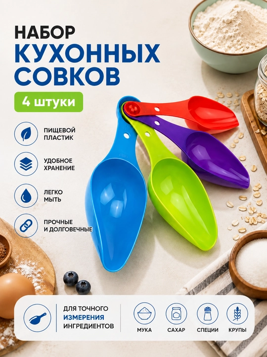 O‘lchov qoshiqcha, sovok, merka qoshiq, ingredient o‘lchagich, 4 dona qoshiqcha