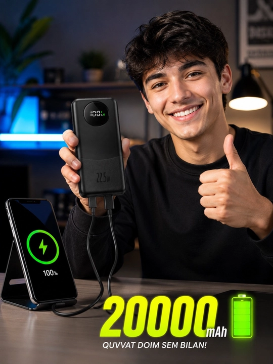 Power Bank 10000mAh/20000mAh/30000mAh - tez quvvatlanadigan tashqi batareya