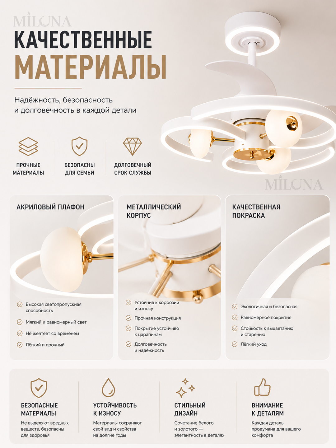 Lyustra LED ventilyator , pultli boshqaruv, 3 rejim yoritish, 6 tezlik,taymer, 30 m² gacha