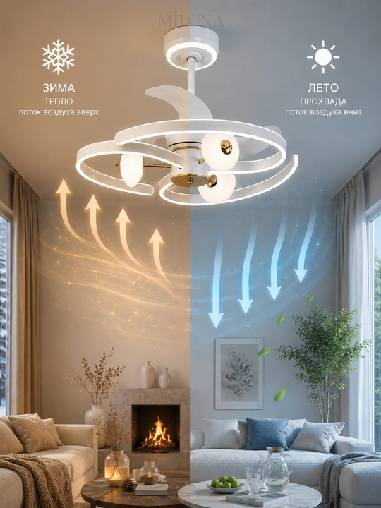 Lyustra LED ventilyator , pultli boshqaruv, 3 rejim yoritish, 6 tezlik,taymer, 30 m² gacha