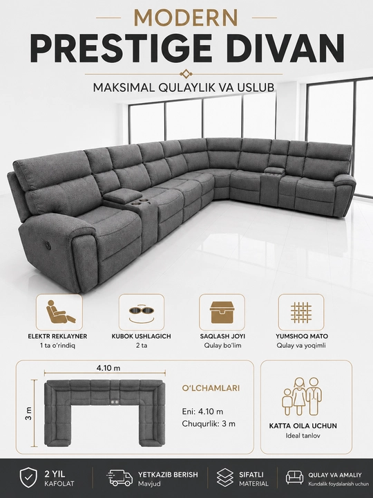 LUXURY U-образный диван с реклайнером мягкий угловой диван 4.10x3м - 
