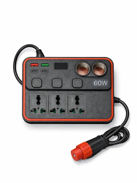 Avtomobil uchun 60W Invertor 12V, 220V rozetkalar va USB portlar bilan