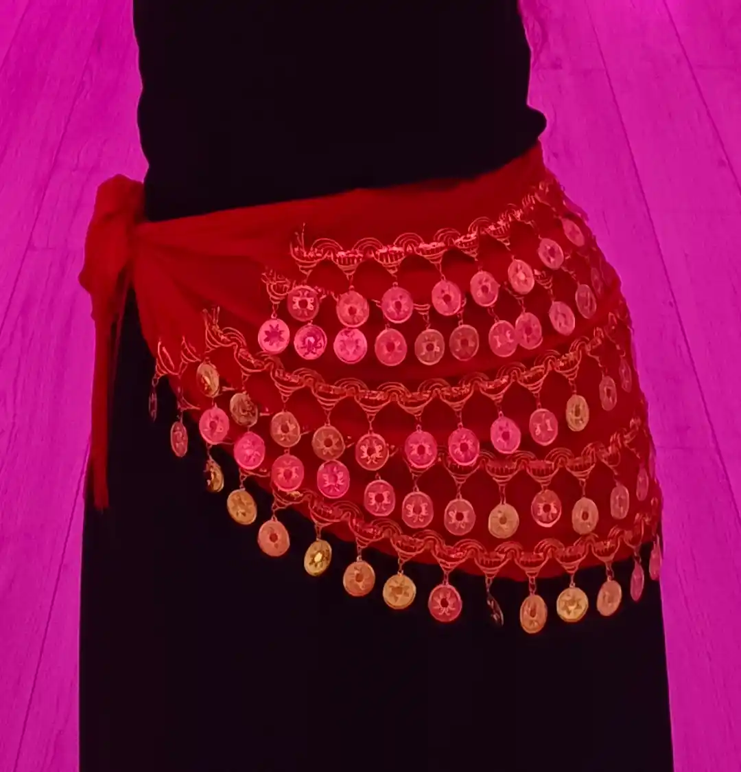 Arabcha raqs uchun bel bezagi, tangachali bel sharf, belly dance aksessuar