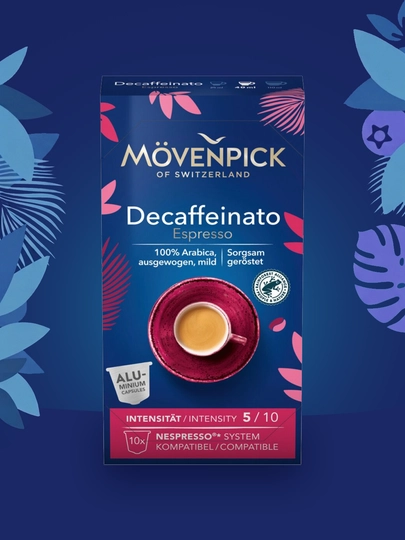 Kapsulalaridagi qahva Movenpick Decaffeinato, Nespresso, kofeinsiz, decaf - 