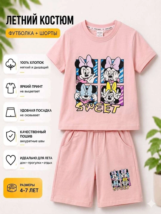 Детский летний костюм футболка и шорты, 100% хлопок, комплект 2-8 лет - 