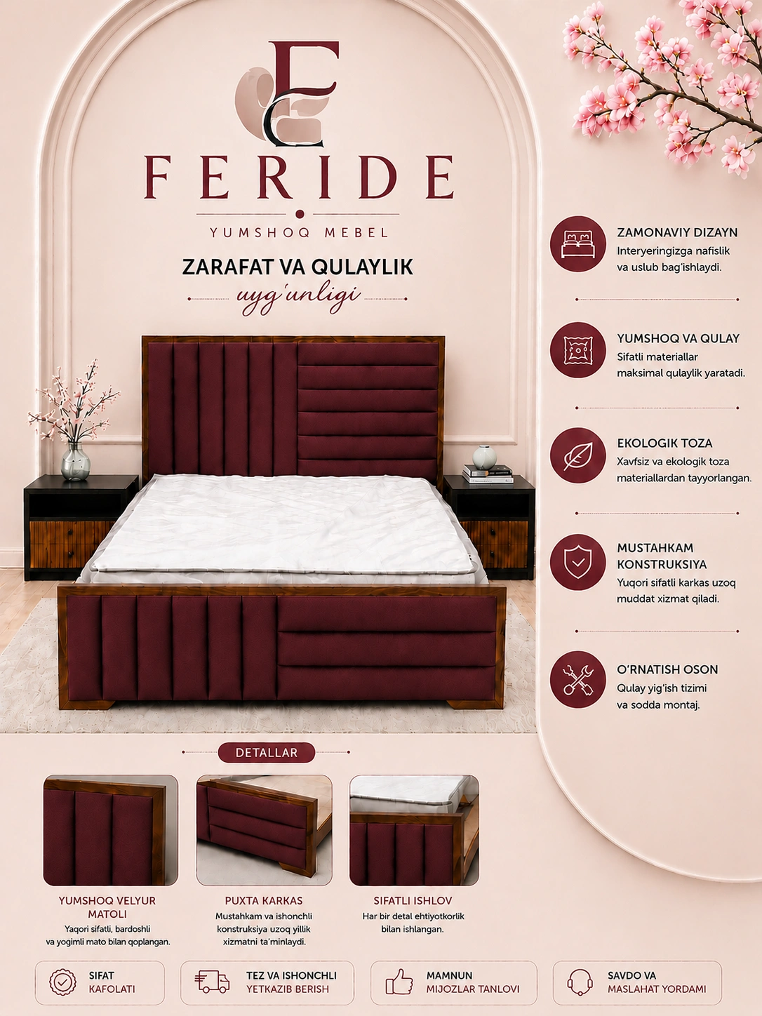 Karavot feride yotoq to'shak