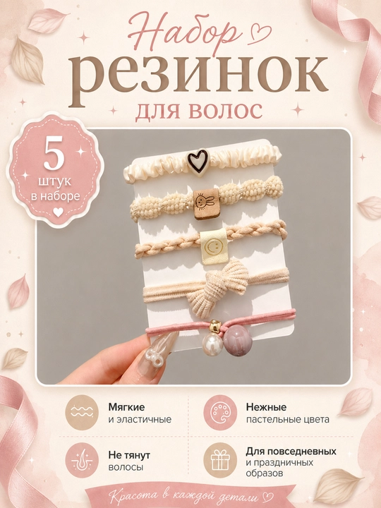 Soch uchun rezinkalar xar xil ranglarda, to‘plamda 5 ta