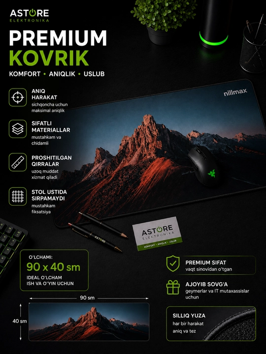 Игровой КОВРИК для мыши и клавиатуры, 90x40 см — Premium Mouse Pad