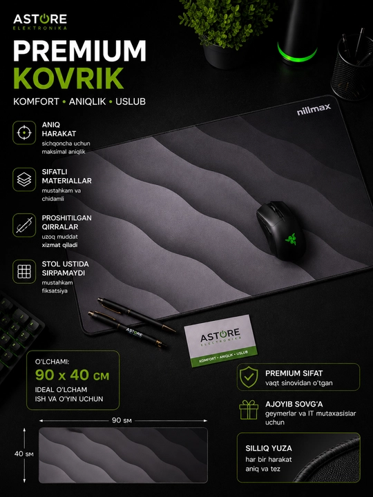 Игровой КОВРИК для мыши и клавиатуры, 90x40 см — Premium Mouse Pad