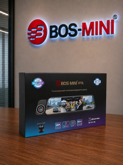 BOS-MINI K13L 4K Wi-Fi видеорегистратор – 3 камеры, IPS Display, 512GB