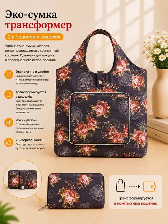 Zamonaviy bosma naqshli eko shopper matoli sumka - 