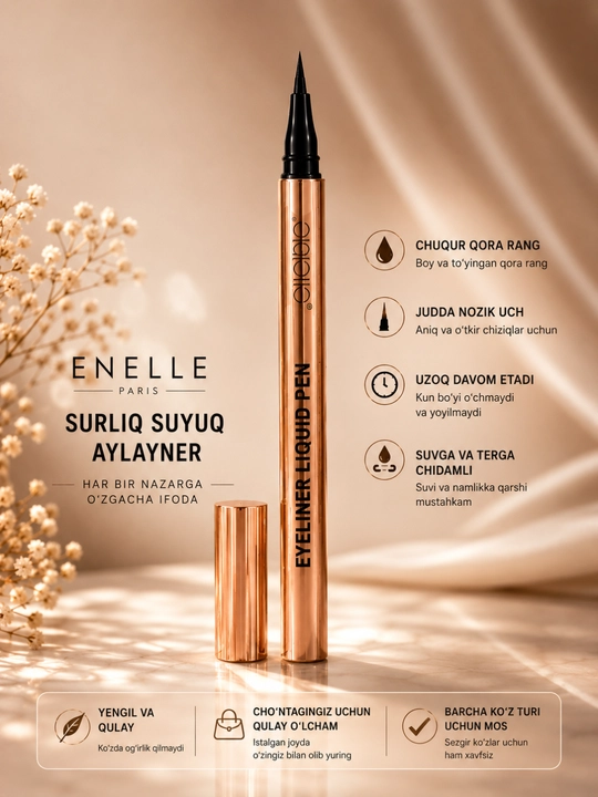 Enelle Paris Suyuq aylaner (Eyeliner), suvga chidamli va chuqur qora rang, 1.0 ml - 