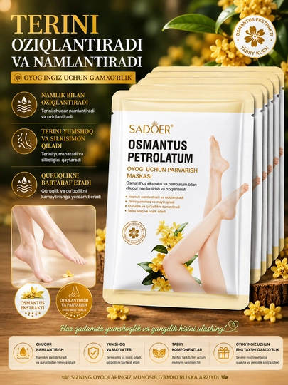 5 xil oyoq maska: namlaydi, oziqlantiradi, tozalaydi, yumshatadi -silliq oyoq terisi uchun - 