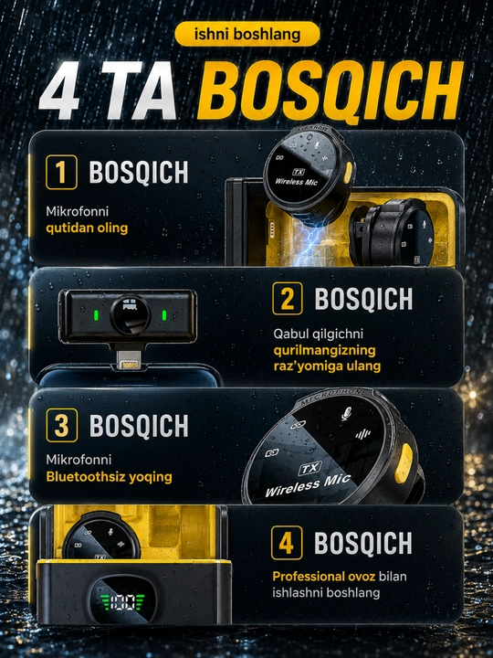 Simsiz petlichka mikrofon telefon uchun Type-C / Lightning, kontent va intervyu uchun