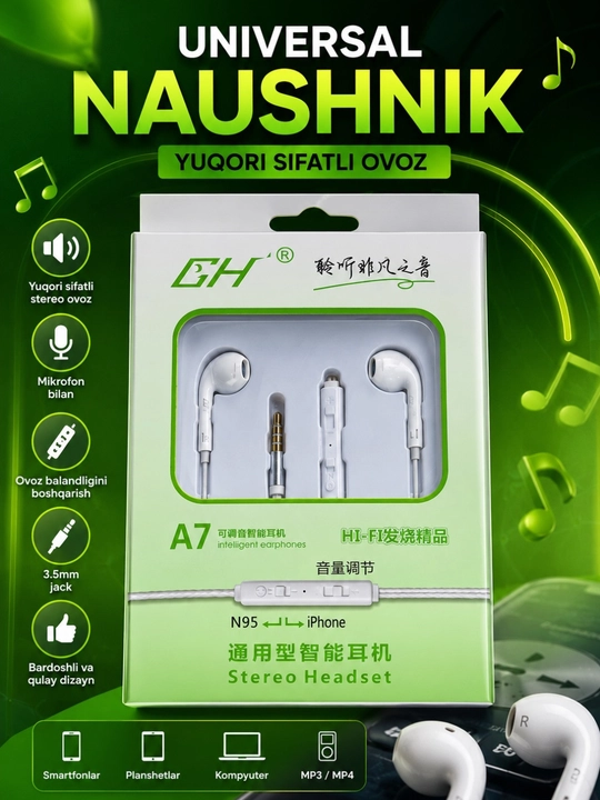 Simli Quloqchin 3.5mm Stereo Naushnik Mikrofonli Android iPhone uchun - 