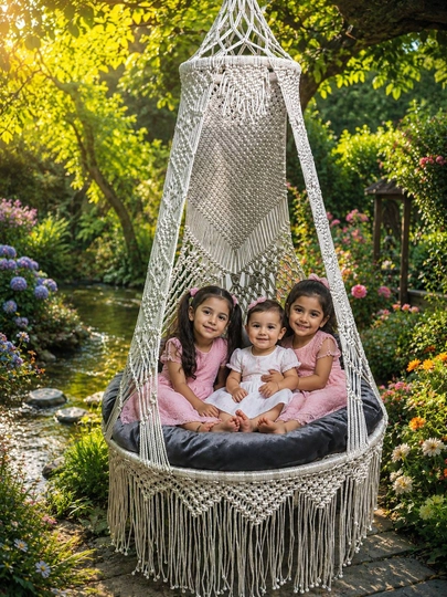 Подвесное кресло макраме — PASTEL0-GAMAK-КРЕМОВ