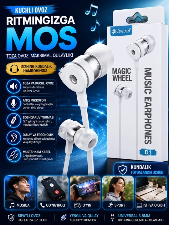 Simli Quloqchin 3.5mm Stereo Naushnik Mikrofonli Android iPhone uchun - 