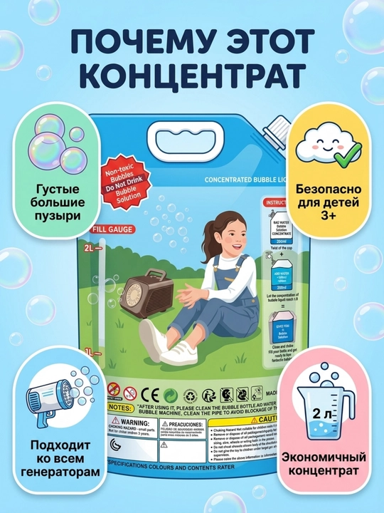 Pufakchali suyuqlik o'yinchoq generatori va pufakchali to'pponcha uchun 