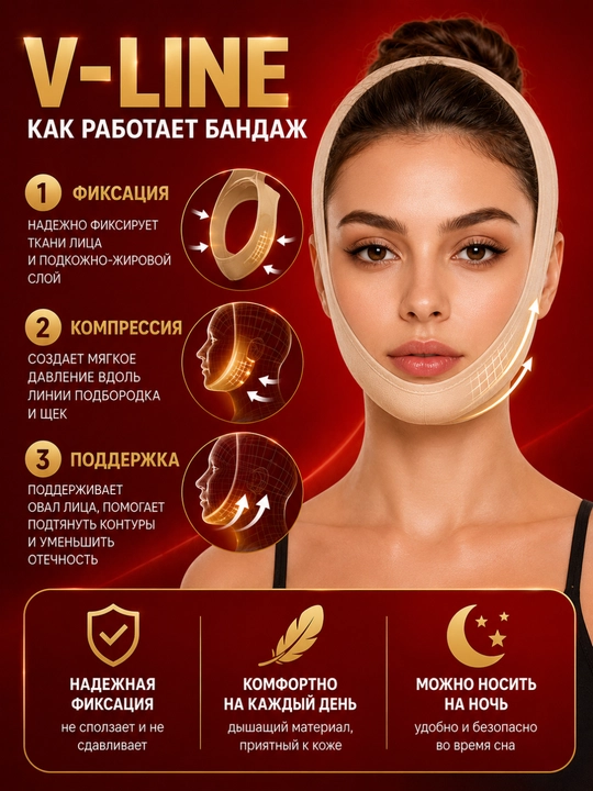 Oval yuzni ko'tarish uchun bandaj, ikki jag'dan elastik niqobni ko'tarish