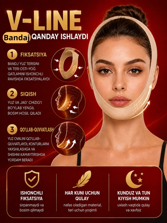 Oval yuzni ko'tarish uchun bandaj, ikki jag'dan elastik niqobni ko'tarish