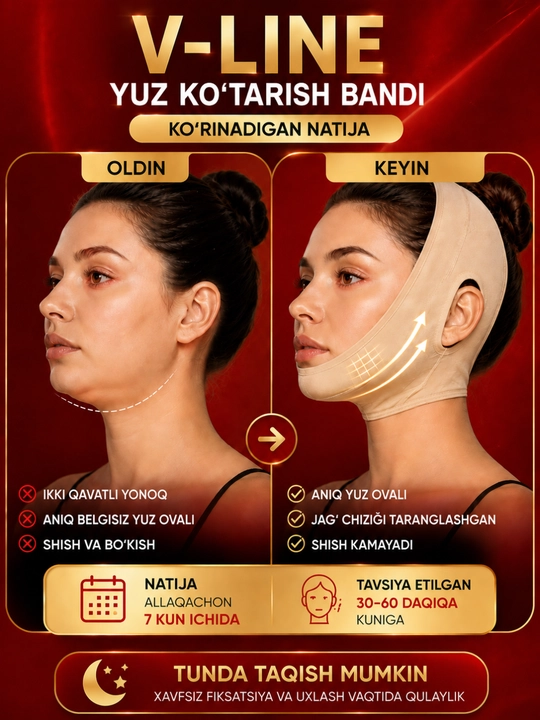 Oval yuzni ko'tarish uchun bandaj, ikki jag'dan elastik niqobni ko'tarish