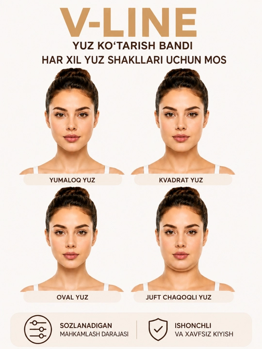 Oval yuzni ko'tarish uchun bandaj, ikki jag'dan elastik niqobni ko'tarish