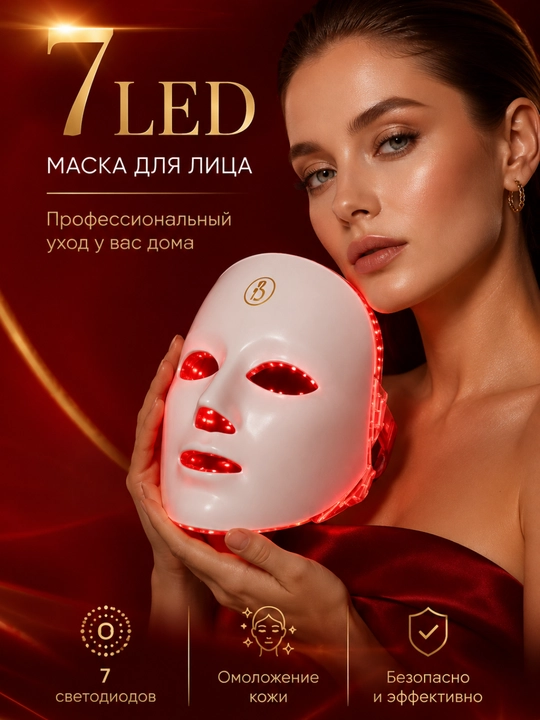 LED-маска для лица 7 цветов, светотерапия кожи, уход против акне, морщин и воспалений дома - 