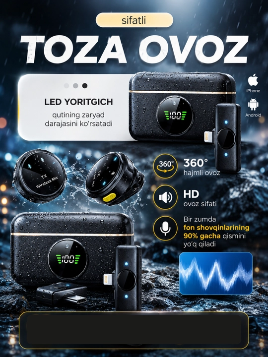Simsiz petlichka mikrofon telefon uchun Type-C / Lightning, kontent va intervyu uchun