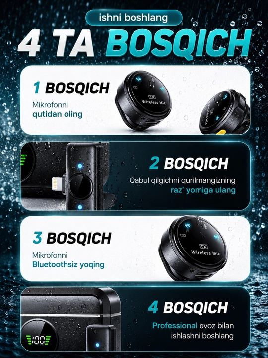 Simsiz petlichka mikrofon telefon uchun Type-C / Lightning, kontent va intervyu uchun