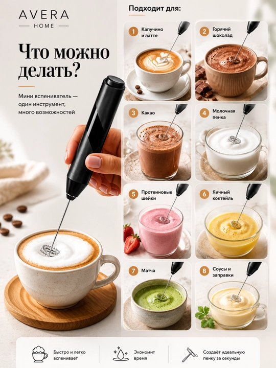 Капучинатор для молока на батарейках, с 3 режимами скорости ручной