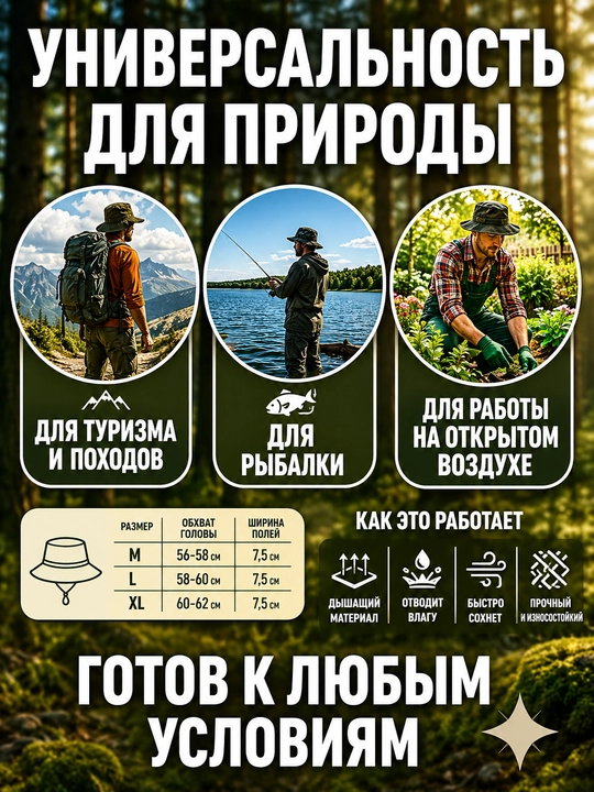 Baliq ovlash va faol dam olish uchun shlyapa-panama