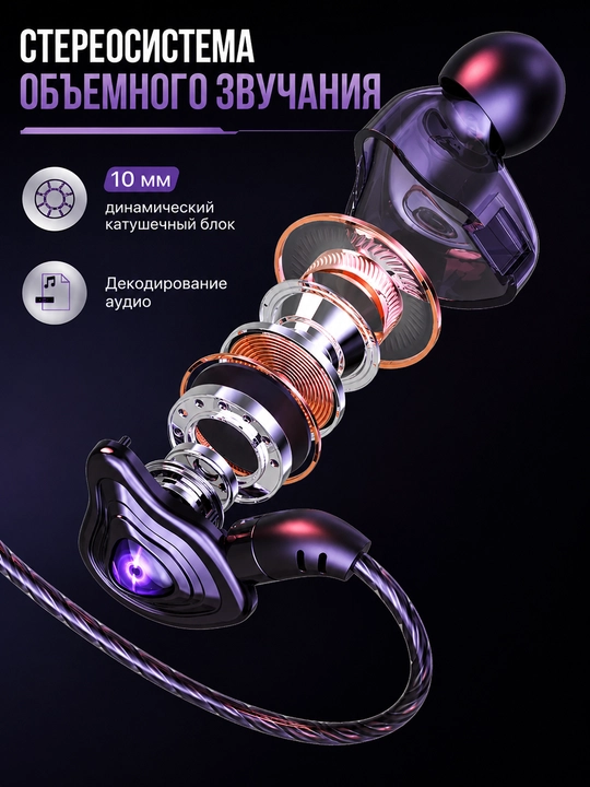 Mikrofon va Type-C-AUX ulagichiga ega simli o‘yin va musiqa quloqchinlari