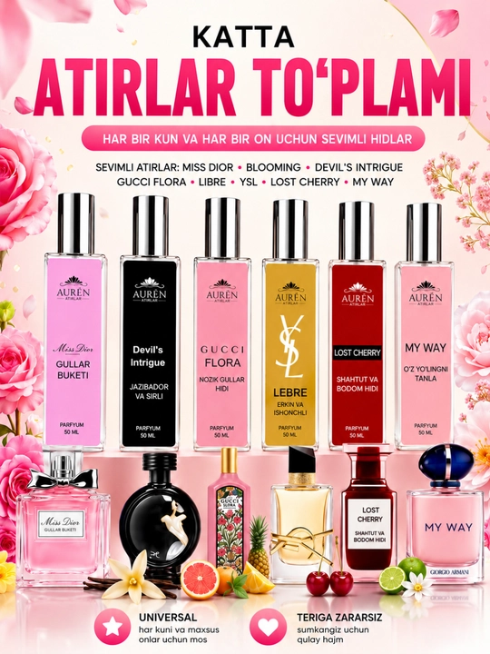 Набор духов для женщин Gucci Flora, Miss Dior, Devil's Intrigue, Libre, Lost Cherry, 6 в 1 - 