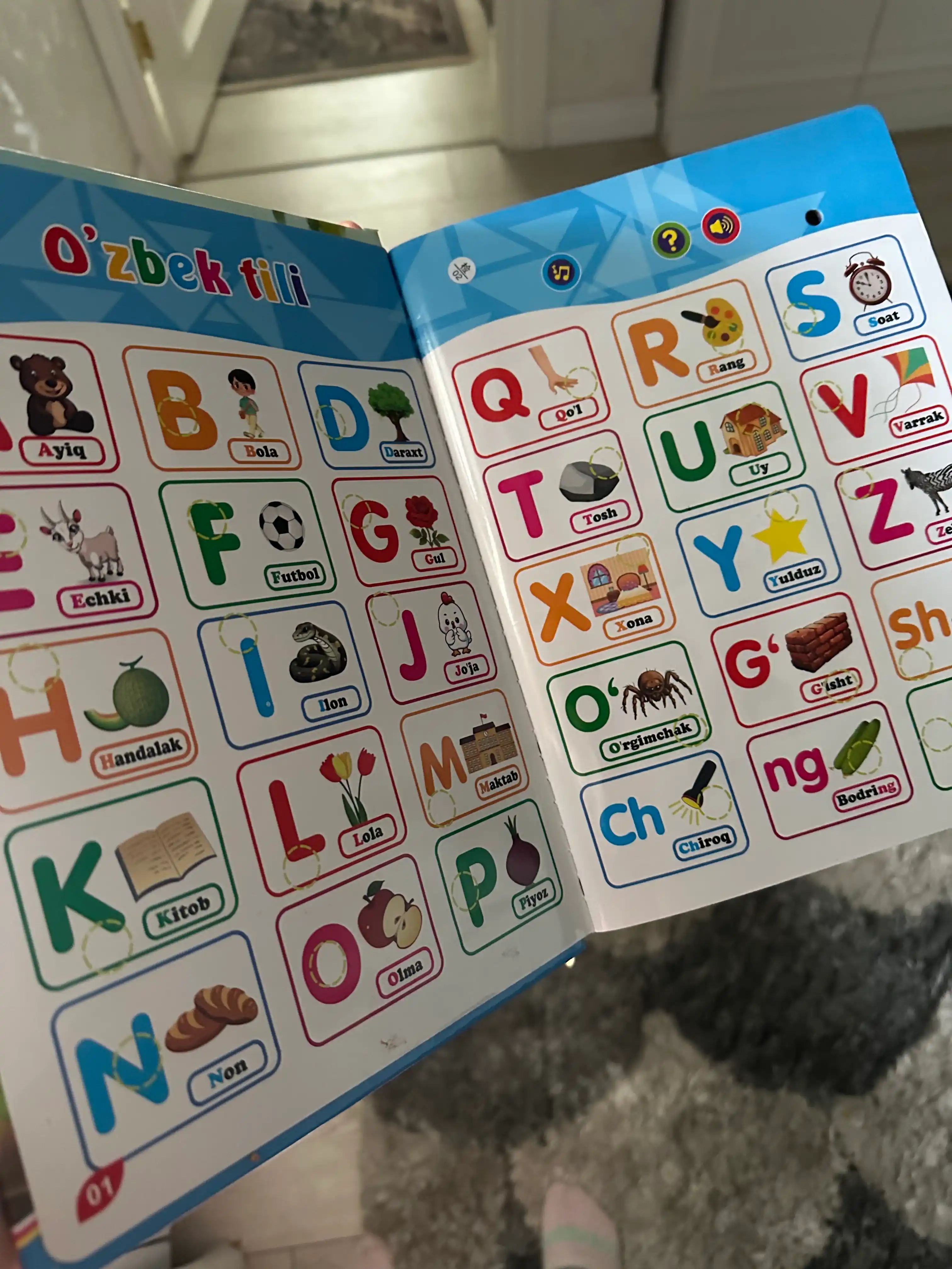 Ovozli bolalar o‘quv kitobi, harflar va raqamlar, interaktiv ta'lim kitobi 3+