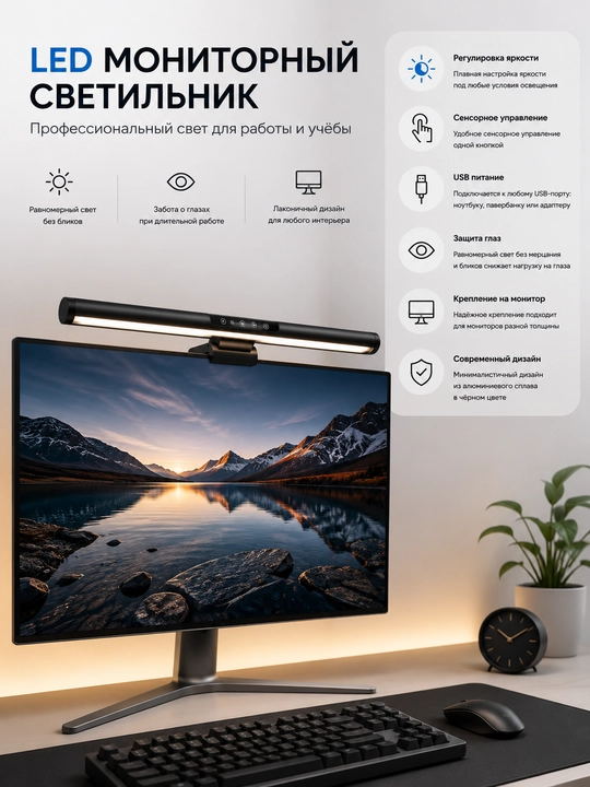 Kompyuter monitori uchun LED chiroq, USB orqali ishlaydigan monitor lampasi - 