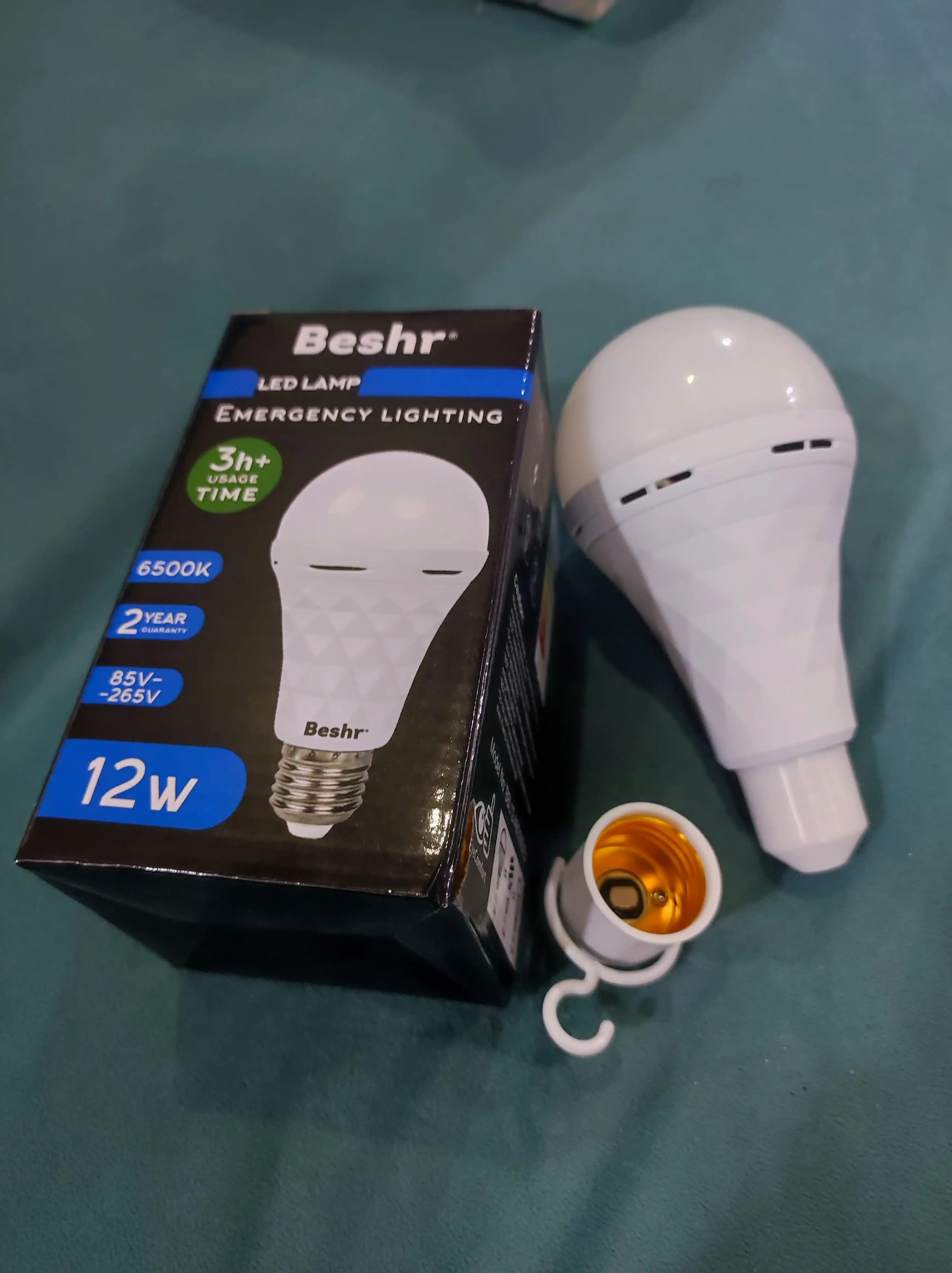 Beshr Led лампа с аккумулятором, 12 W, 6500К, 3+ работает на одной зарядке, с крючком