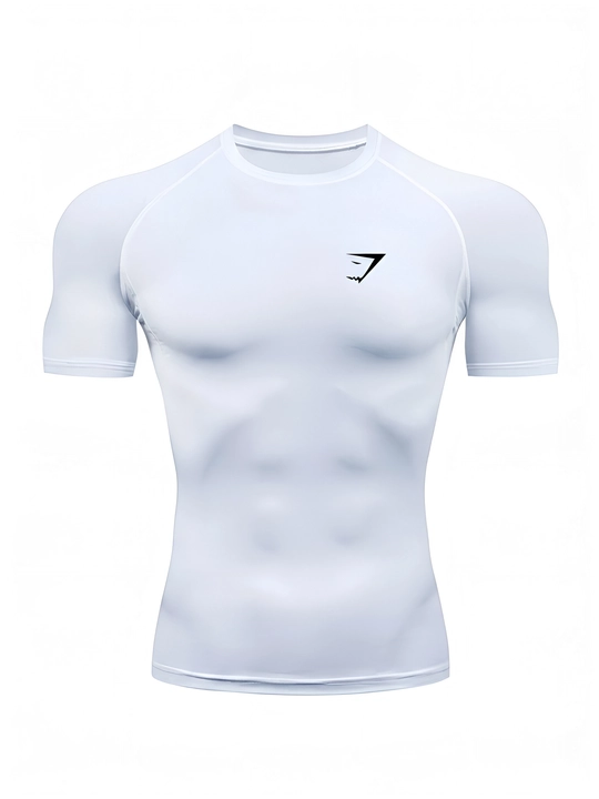 Erkaklar uchun oq Gymshark siqiluvchi sport futbolkasi va qulay