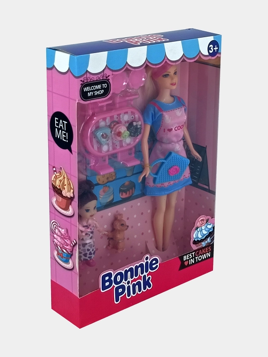 Bonnie Pink qo‘g‘irchoq o‘yin paketi Shirin tort, mebel bilan
