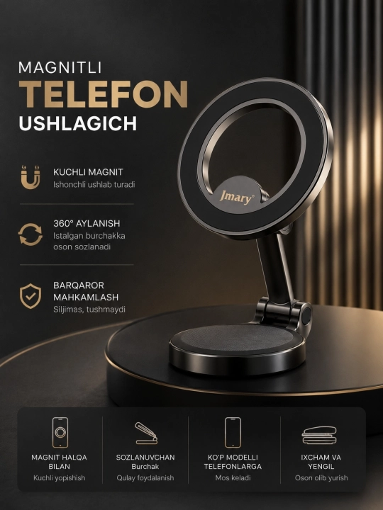 Jmary magnitli telefon ushlagich – 360° aylanuvchi avto holder - 