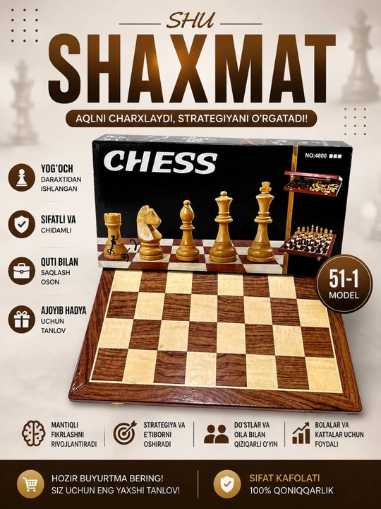 Shaxmat to'plami, magnitli, yog'ochdan - 