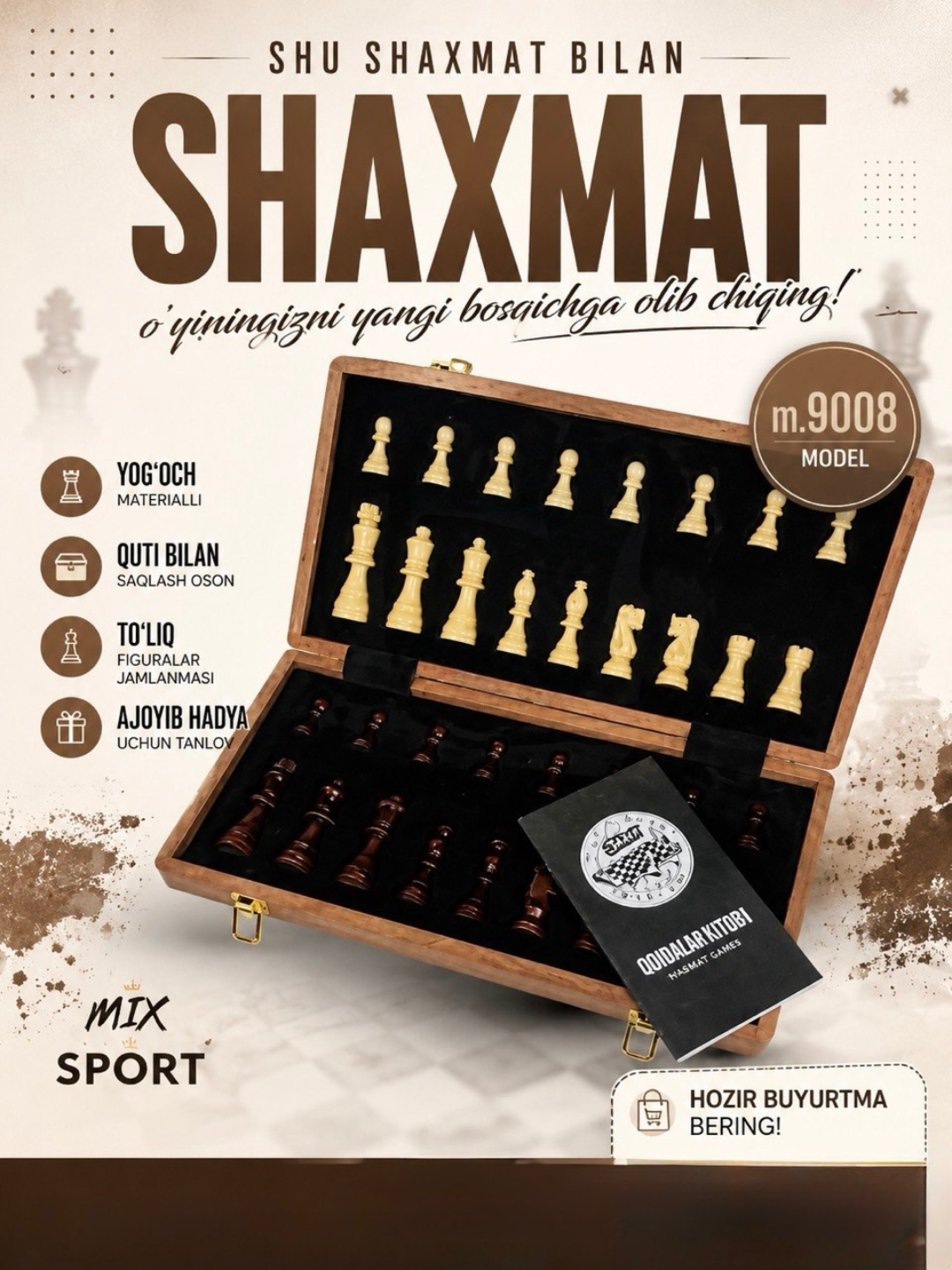 Shaxmat to'plami, magnitli, yog'ochdan - 