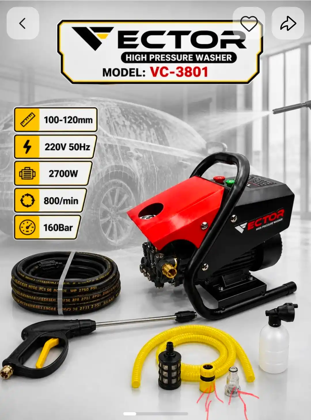 VECTOR yuqori bosimli yuvish mashinasi, avtomobillarni yuvish moslamasi
