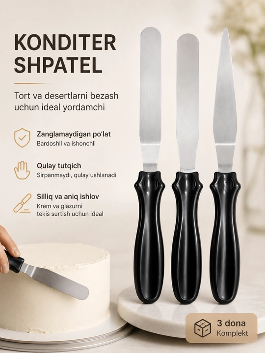 Konditer shpatel, tort shpateli, krem surtish, tort bezash, shpatel toplam, qandolat asbob