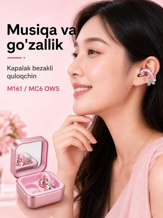 M161 OWS simsiz quloqchin, Bluetooth 6.0, ko‘zguli korpus, ayollar uchun naushnik