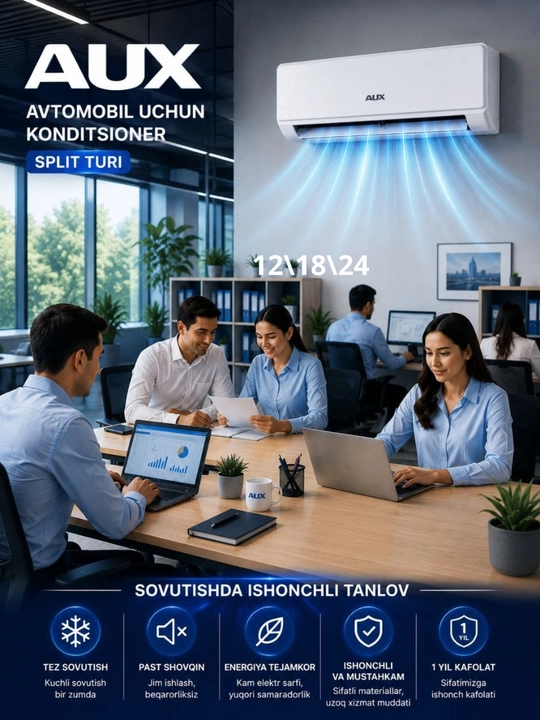 AUX split konditsioneri — zamonaviy dizayn, kuchli sovutish va yuqori energiya
