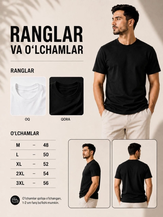Ayollar va erkaklar uchun futbolka oversize 100% paxta oq/qora M-3XL