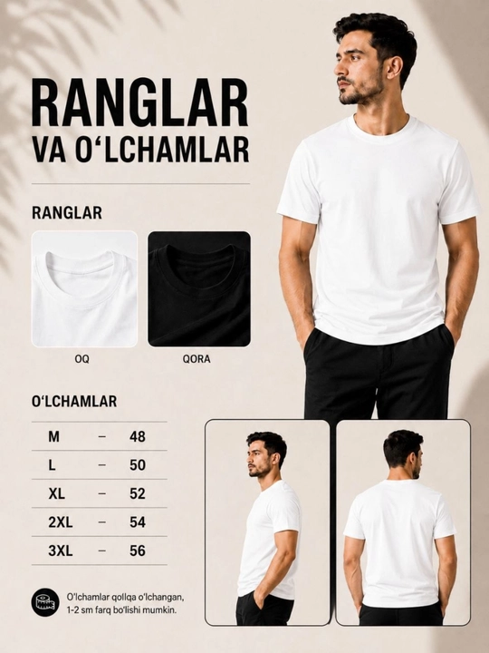 Ayollar va erkaklar uchun futbolka oversize 100% paxta oq/qora M-3XL