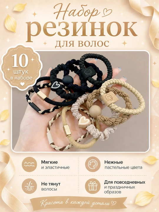 Soch uchun rezinkalar xar xil ranglarda, to‘plamda 10 ta
